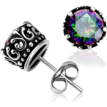 Retro Vintage Celtic Knot Stainless Steel Fire Crystal Stud Earrings