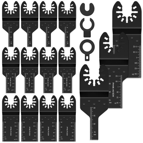 15Pcs Oscillating Saw Blades Set, High Carbon Steel, 6 Types, Quick Release, Compatible with Multi-Tools 2