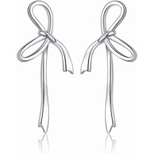 Solid 925 Sterling Silver Bow Stud Earrings Ribbon for Women Teens Bowknot Stud Earrings Drops