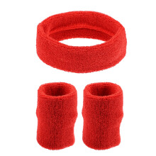 3-delige set sporthoofdband/polsband van katoenmix, zweetabsorberende hoofdband, grote rode kleur, voor dames