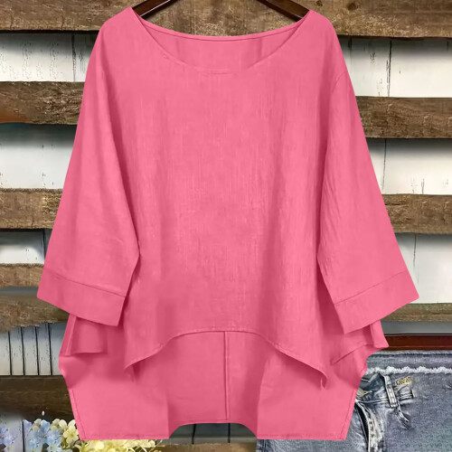 Γυναικεία Μπλούζα από Λινό Oversized Casual με Μανίκια Νυχτερίδας, Χαλαρή Γραμμή με 1