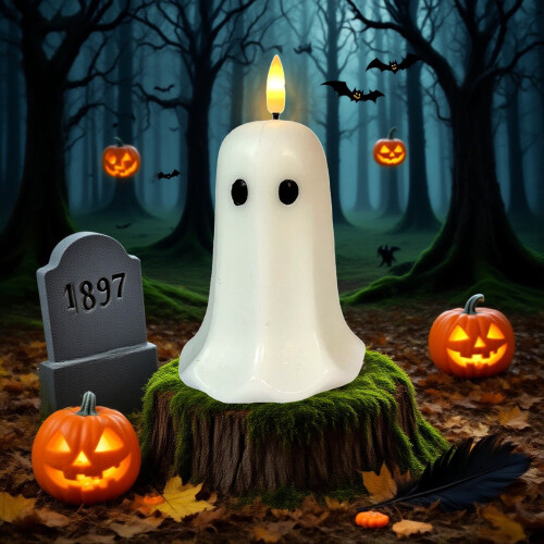 Συσκευασία 6 κεριών LED χωρίς φλόγα με θέμα το Halloween, Λειτουργούν με μπαταρία και 1