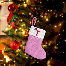 2PC Christmas Stockings with Initials Letters, Super Soft Christmas Stockings Xmas Gift 7Inches Pink