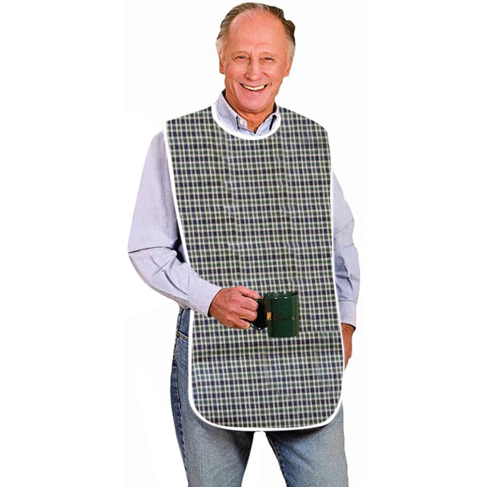 Adult Bibs for Seniors â Washable, Reusable, Snap Closure & Food Pocket, 30.7x17.4 in, Spill-Proof â Compatible with Elderly & Adults