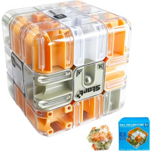 3D Rolling Ball Maze Puzzle Cube, Clear Transparent with Blue and Yellow Accents, Brain Teaser Challenge Game