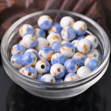 Conjunto de 10 contas de porcelana cerâmica redondas de 8 mm, 10 mm e 12 mm com padrões de flores coloridas - 129# - 12 mm