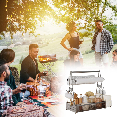 Grill Caddy με λαβή και θήκη για χαρτοπετσέτες – Οργανωτής σκευών μπάρμπεκιου, πικνίκ, 1