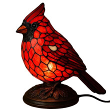 Kerstlamp met kardinaalmotief, bureauornament in de vorm van een rode vogel van hars, kerstdecoratie voor naast het bed, slaapkamer en andere ruimtes.