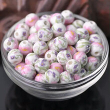 Ceramic Porcelain Loose Beads Round Flower Pattern 10mm