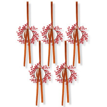 5 kleine Weihnachtskränze für Küchenschränke, roter Weihnachtsbeerenkranz mit Schleife als Tischdekoration für die Weihnachtstür, Fenster oder