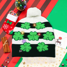 Festive Santa LED Christmas Hat Knitted Woolen Beanie Hairball Warm Ear Cap for Winter Family Gatherings and Holiday Celebrations