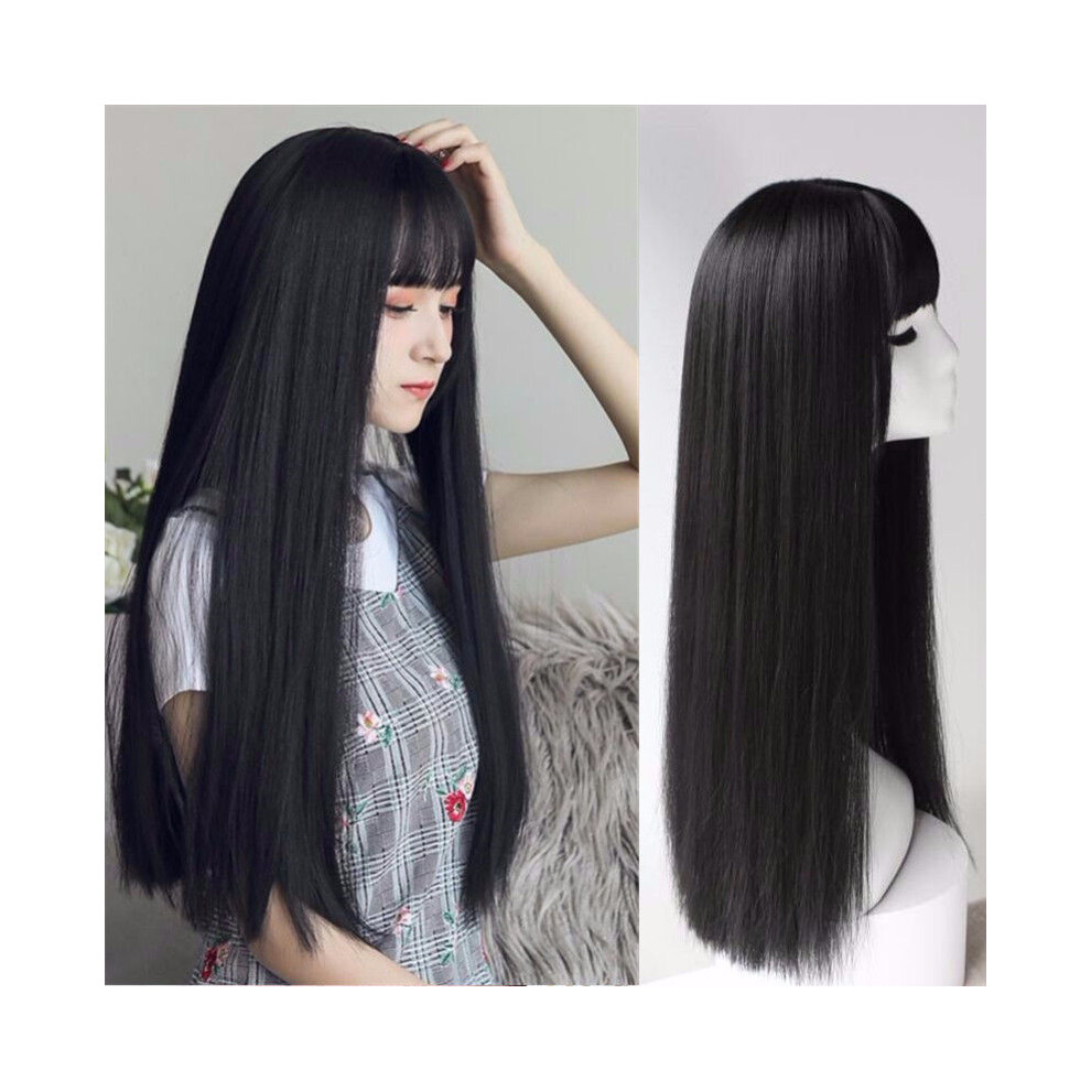 Roc-Electron Black Straight Wig 65Cm Heat Resistant