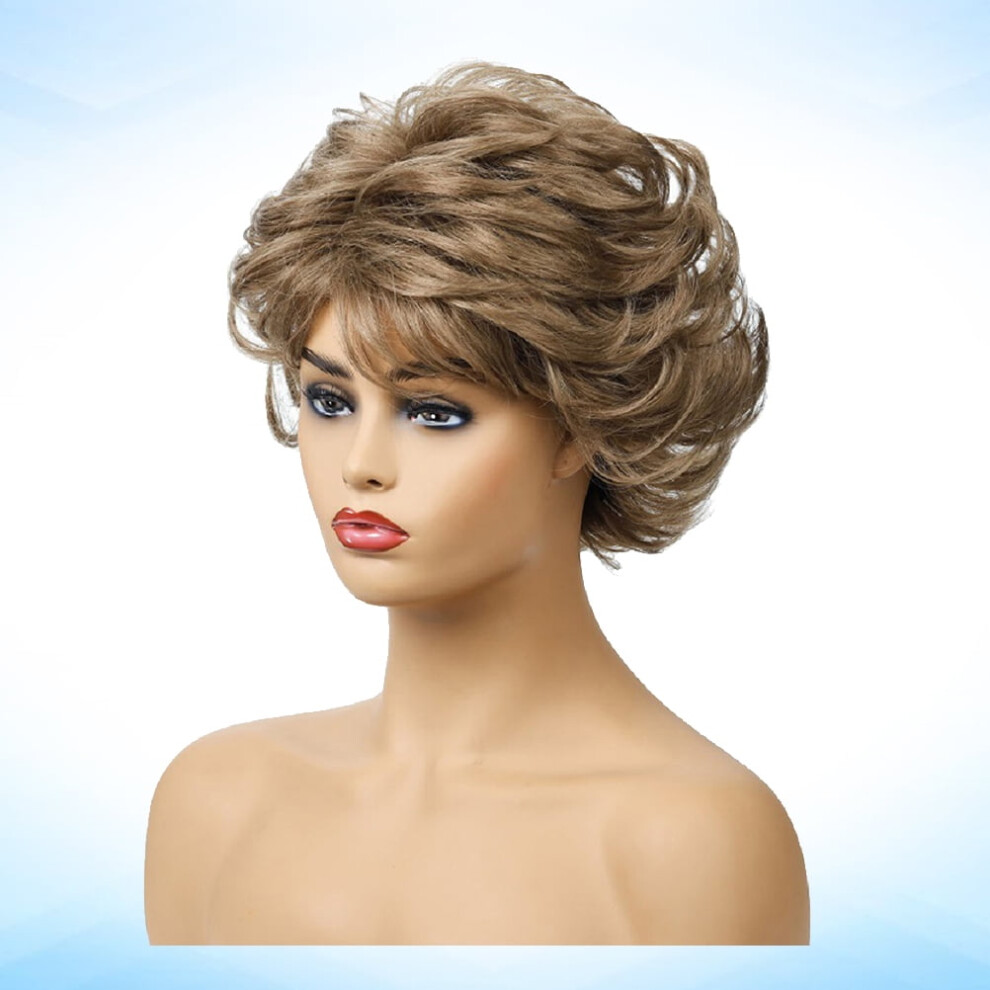 Hemoton curly wig with short oblique bangs for women
