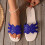 Ciabatte basse da donna in PU blu con strass, taglia 38EU 2