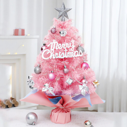 Mini Pink Artificial Christmas Tree with Ornaments 2