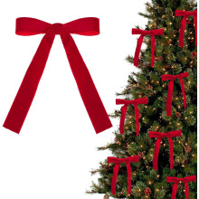 24Pcs 5x7" Velvet Christmas Bows for Tree, Garland, Wreath, Door Decor – Rustic Red, Luxury Xmas Ornaments, Compatible with Holiday Decor