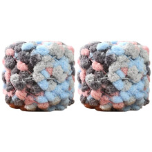 Hilo de pompones multicolor, 2 rollos, 100 g/rollo, hilo de poliéster suave para ganchillo/tejido para mantas y manualidades – Compatible con