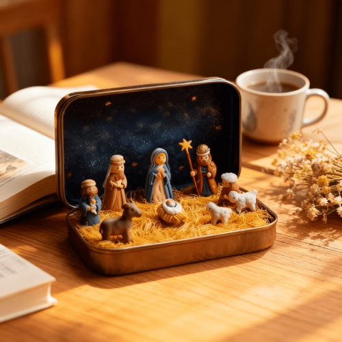Mini Nativity Set in Tin Display Box 1