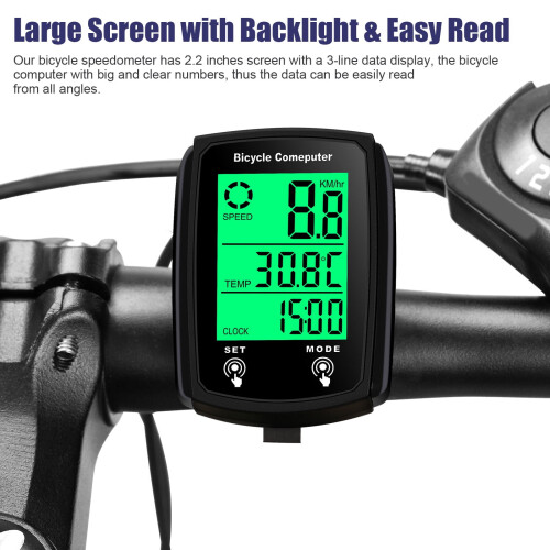 2.2" Waterproof Bike Computer with LCD, Speedometer, Odometer, Stopwatch, Backlight – Compatible with Bikes 2