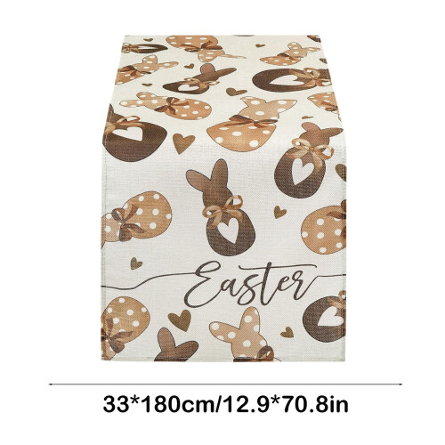 Easter Table Runner, Linen Printed Cute Bunny Pattern Table Runner for Dining Room & Holiday Party Decor, Spring Table Setting, Multicolor, L 2