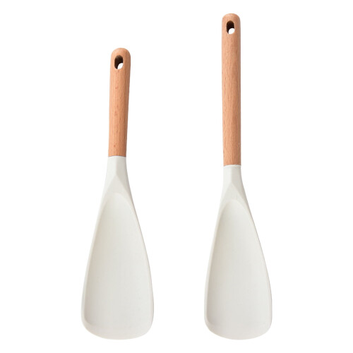 2PCS Silicone Spatula Spoon Set, 11"/13", Wood Handle, Compatible with Nonstick Cookware 2