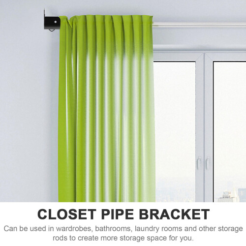 Topbathy4Pcs Σιδερένια Ντουλάπα με Φλάντζα και Ράβδο, Μαύρη Στήριξη Ραφιού σε Σχήμα U 2