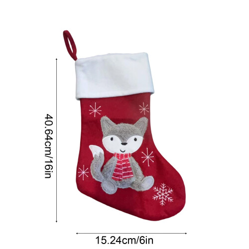 Weihnachtsstrumpf mit Eichhörnchenmuster, 40 x 15 cm, weiße Manschette, rot 2