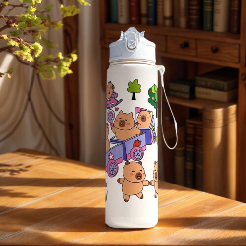 Ποτήρι Capybara 800ml με καλαμάκι και λαβή, μεγάλης χωρητικότητας μπιμπερό με κινούμενα 2