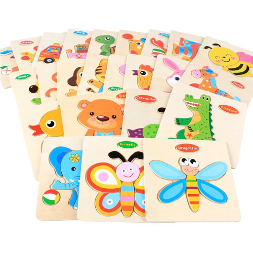 Ξύλινα παζλ με χαριτωμένα ζώα, παζλ Montessori, εκπαιδευτικά παιχνίδια για παιδιά, 1