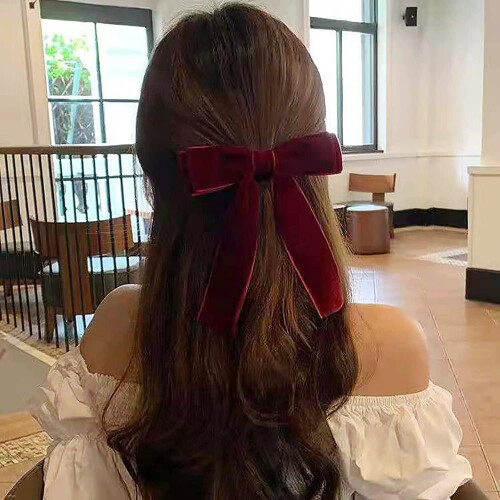 Elastici e fiocchi per capelli in velluto per donne e ragazze, rossi e neri, 2 pezzi 2