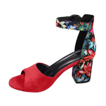 Women's Chunky Low Heel Pump Sandals Peep Toe Ankle Strap Dress Wedding Party Evening Office Shoes Sandals Red 40