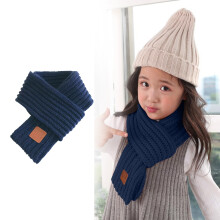 Cachecol quente para outono e inverno, cachecol pequeno de tricô, modelo curto e simples com etiqueta de couro para mulheres (100-135 cm).