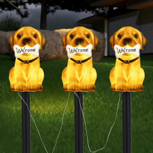 Lampes solaires pour chien de jardin (lot de 3) – Piquets de décoration extérieure, compatibles avec les jardins, les patios et les pelouses –