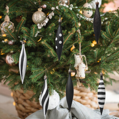 Plastic Finial Drop Ornament Black White Stripe 6 pcs 1
