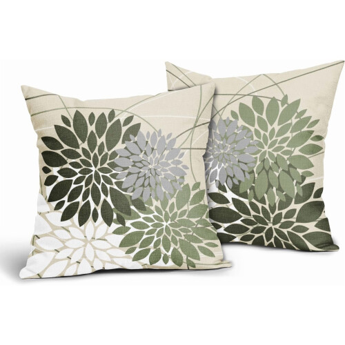 Conjunto de 2 capas de almofada florais verde-sálvia escuro, 50x50cm (20x20 polegadas). 1