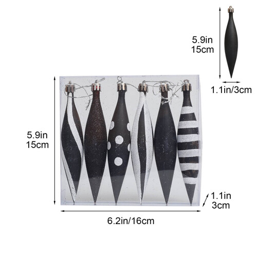 Plastic Finial Drop Ornament Black White Stripe 6 pcs 2