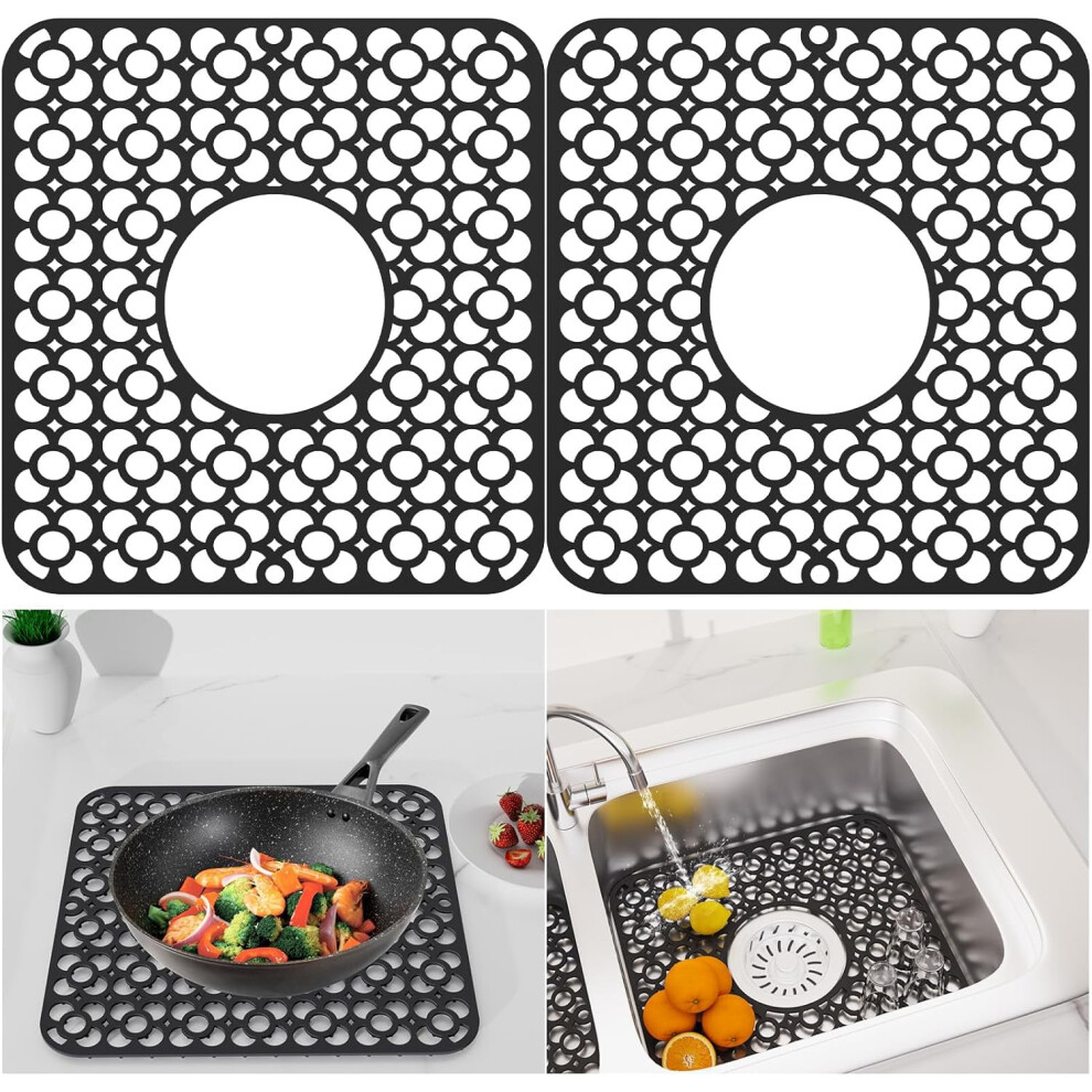 2Pcs 11.5"X12.25" Silicone Sink Mats, Heat-Resistant & Non-Slip For Stainless Steel Sinks Â Black 9065194436098
