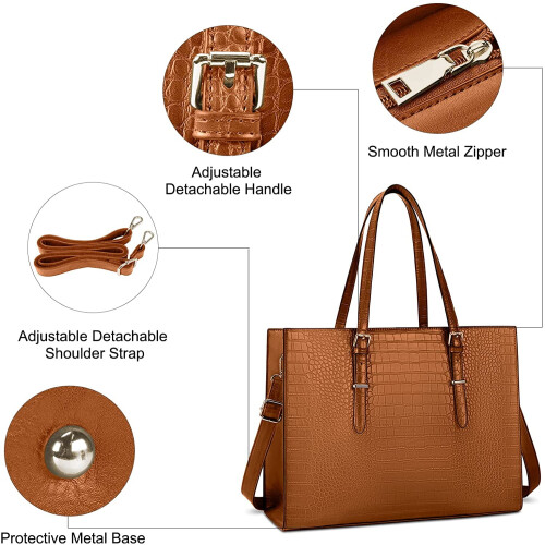 Leren laptoptas voor dames, 15,6 inch, waterdicht, groot formaat 2