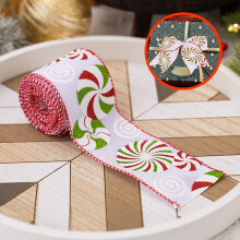 5m Christmas Candy-Printed Ribbon Garland, DIY Bow & Gift Wrapping, Plastic Outdoor Decoration, Compatible with Christmas Trees