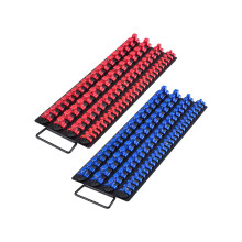 Compacte opbergbak voor doppen (2 stuks, metrisch en SAE), geschikt voor 1/4", 3/8" en 1/2" doppen, stalen voet met handvat, biedt plaats aan 160