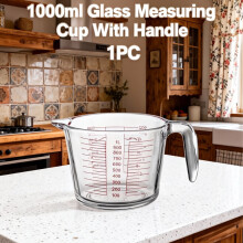 1000ml Heatproof Borosilicate Glass Measuring Cup with Handle – Microwave & Dishwasher Safe, Clear Markings for Baking, Cooking, Mixing