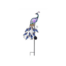 Luminária solar de jardim em formato de pavão – Lâmpada decorativa externa em metal e vidro, compatível com pátio, varanda e jardim.