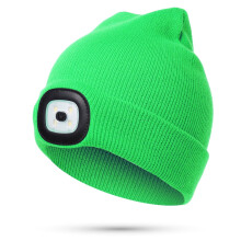 Morttic Children Headlight Cap 4 LED Night Lighting Beanie Hat with Light USB Rechargeable Hat High Brightness Ultra Soft Clothing (Light Green)