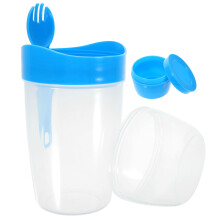 Salad Keeper Salad Cup Blue Plastic 1 Set Portable Double Layer Fork and Spoon Included