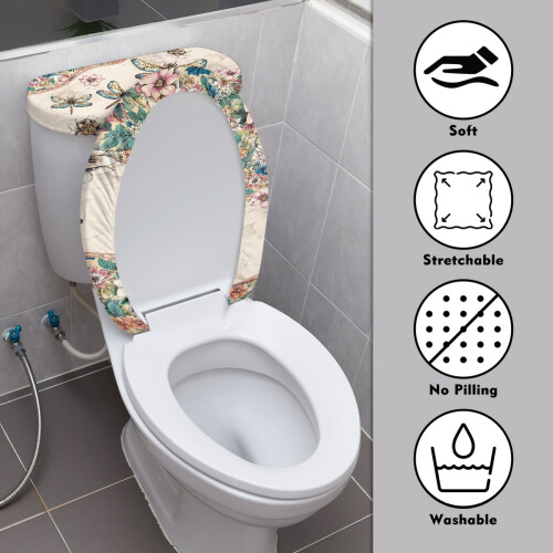 Ensemble de housse de siège de toilette en polyester à motif libellule 2