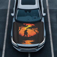 Orange Sunset Gorilla Glofer Car Hood Cover – All-Weather, Tear-Resistant Protector Wrap Compatible with Most Cars