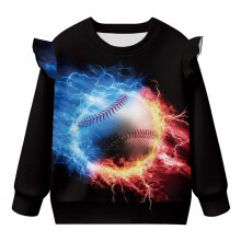 Girls Size 5-6 Ruffle Long Sleeve Ice Fire Baseball Pullover Sweatshirt, Crewneck, Oversized, Fall/Spring – Compatible with Kids
