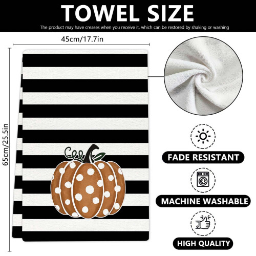 Pumpkin Fall Kitchen Towel Orange Polka Dot Stripes 2