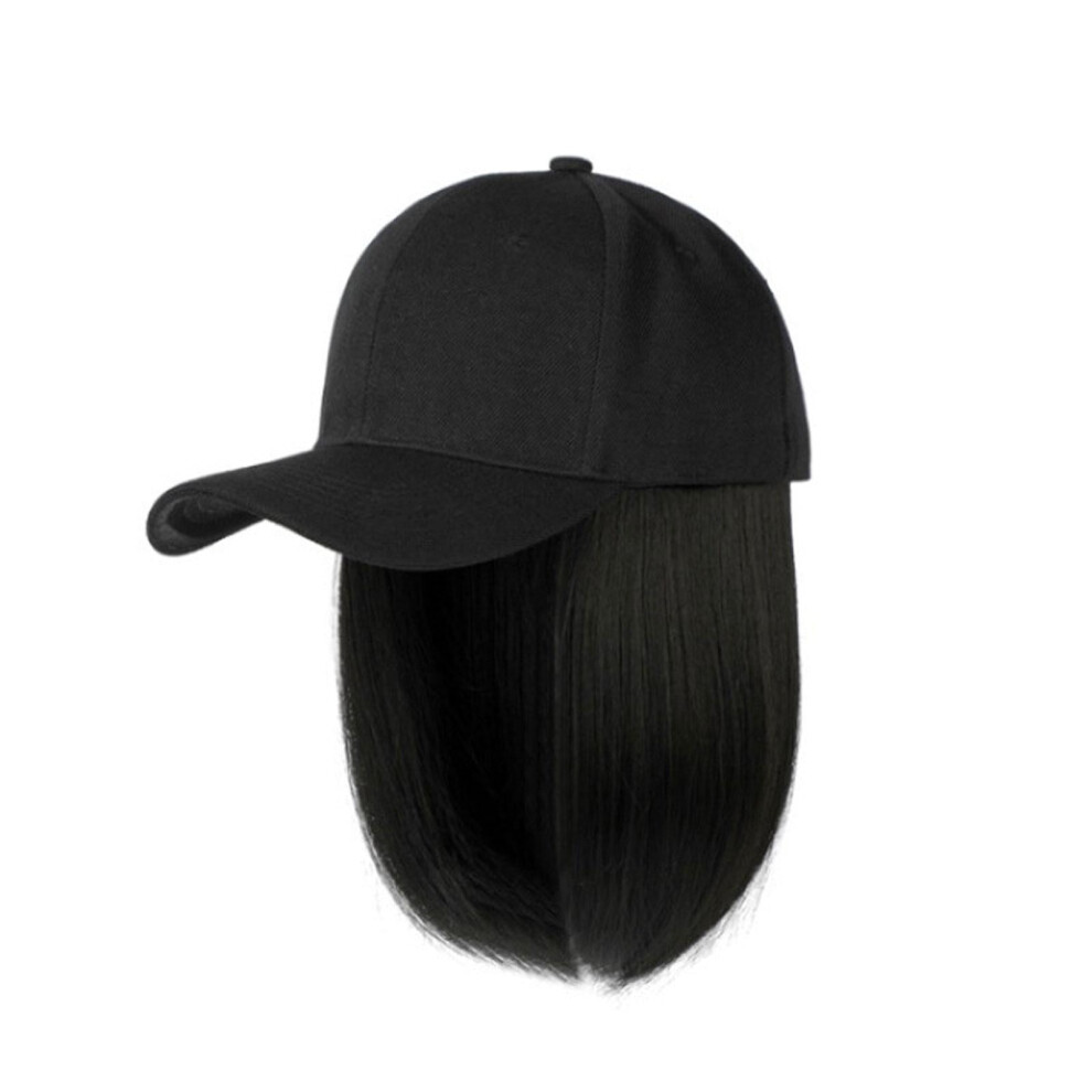Unisex Synthetic Hat With Wigs Short Straight Bob Wig Baseball Heat Cap Wig} Q2u3