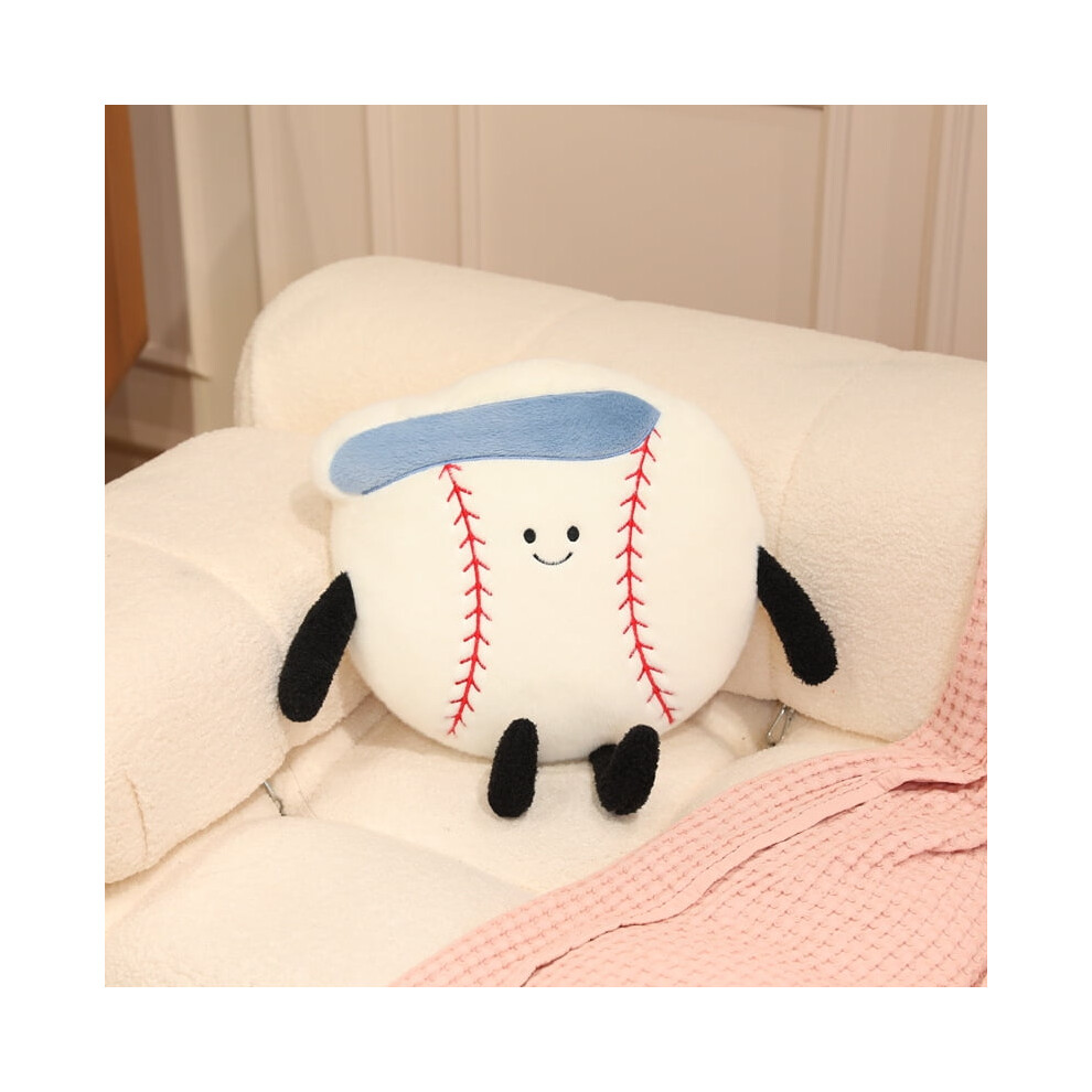 1 Pcs 17.7in Baseball Throw Pillows Fluffy Stuffed Baseball Pillow Plush Toy Cushion for Room Decor Birthday Present，White